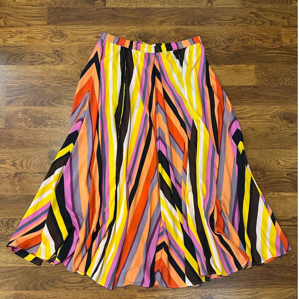 Flint & Moss Flowy Striped Maxi Skirt Multicolor Size XL Boho Vibrant Summer - Picture 2 of 8